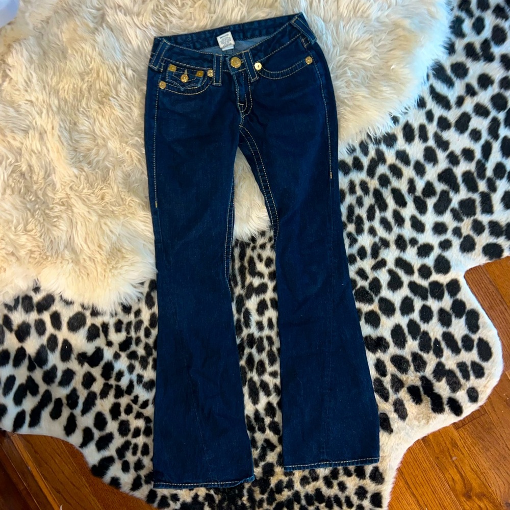 vintage true religion flare jeans w/ gold stitching